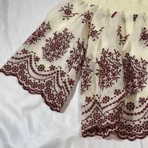 🔥Rebellion cream red off shoulder top floral